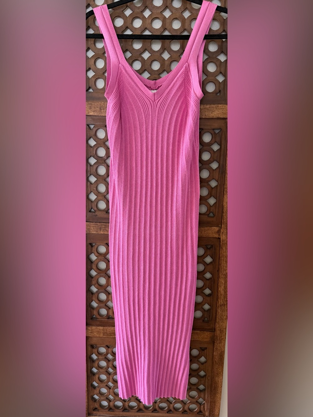 Pink Rose Ribbed Midi Tank Dress - Hot Pink